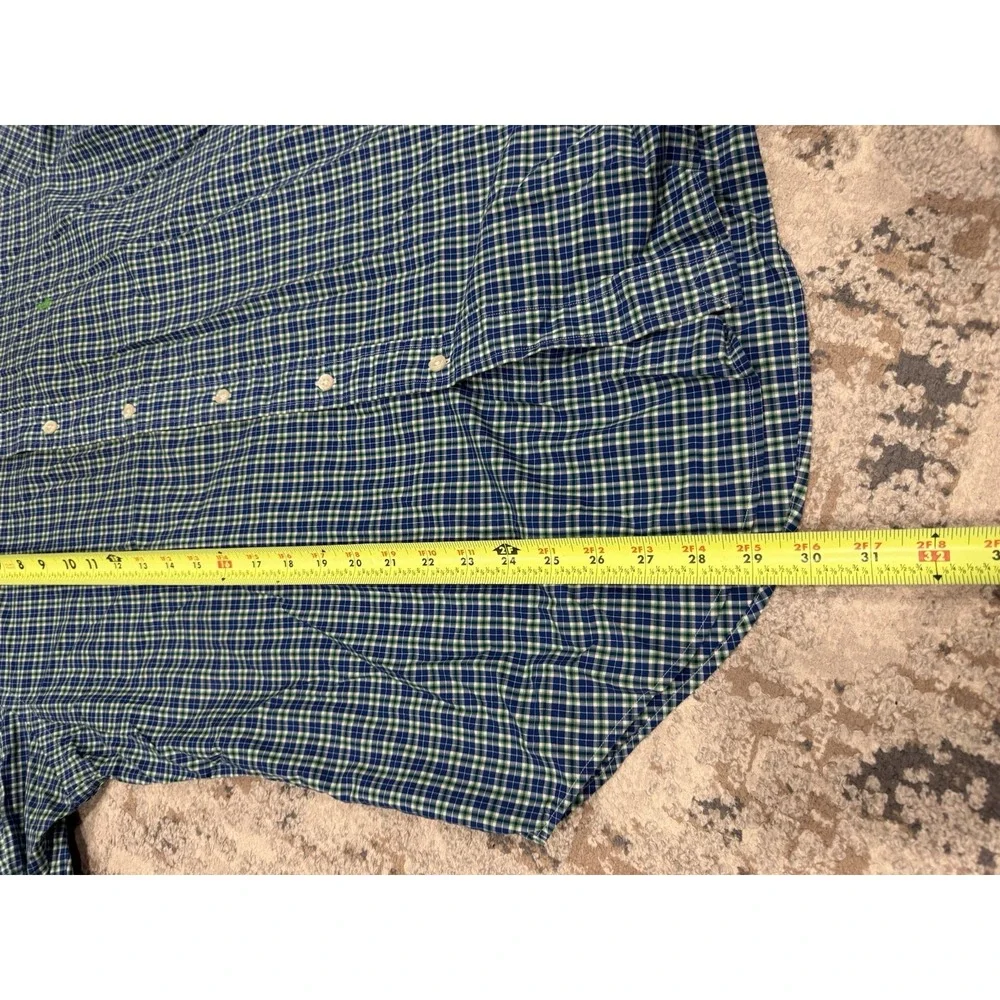Ralph Lauren Polo Shirt Mens Medium Classic Fit Pony Long Sleeve Green BluePlaid